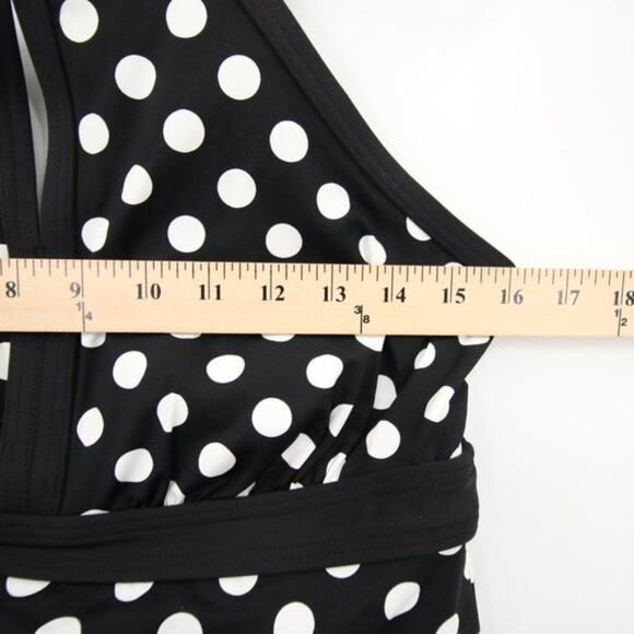 Lands End Black White Polka Dot Halter Neck Swim Tankini Top Size 10P - Picture 7 of 10